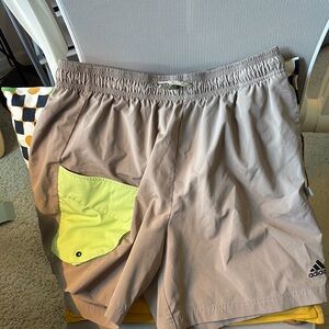 Adidas Light Gray Shorts with Bright Green Accent